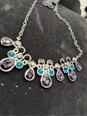paparazzi’s Silver atoned Chunky Purple & Blue Teardrop Statement Necklace